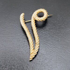Large Initial Letter V Twisted Rope Cloak Cape Brooch Pin Signed BSK